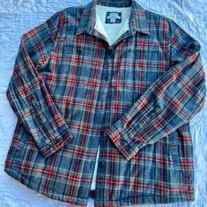 L.L. Bean Red and Blue Plaid Sherpa Jacket